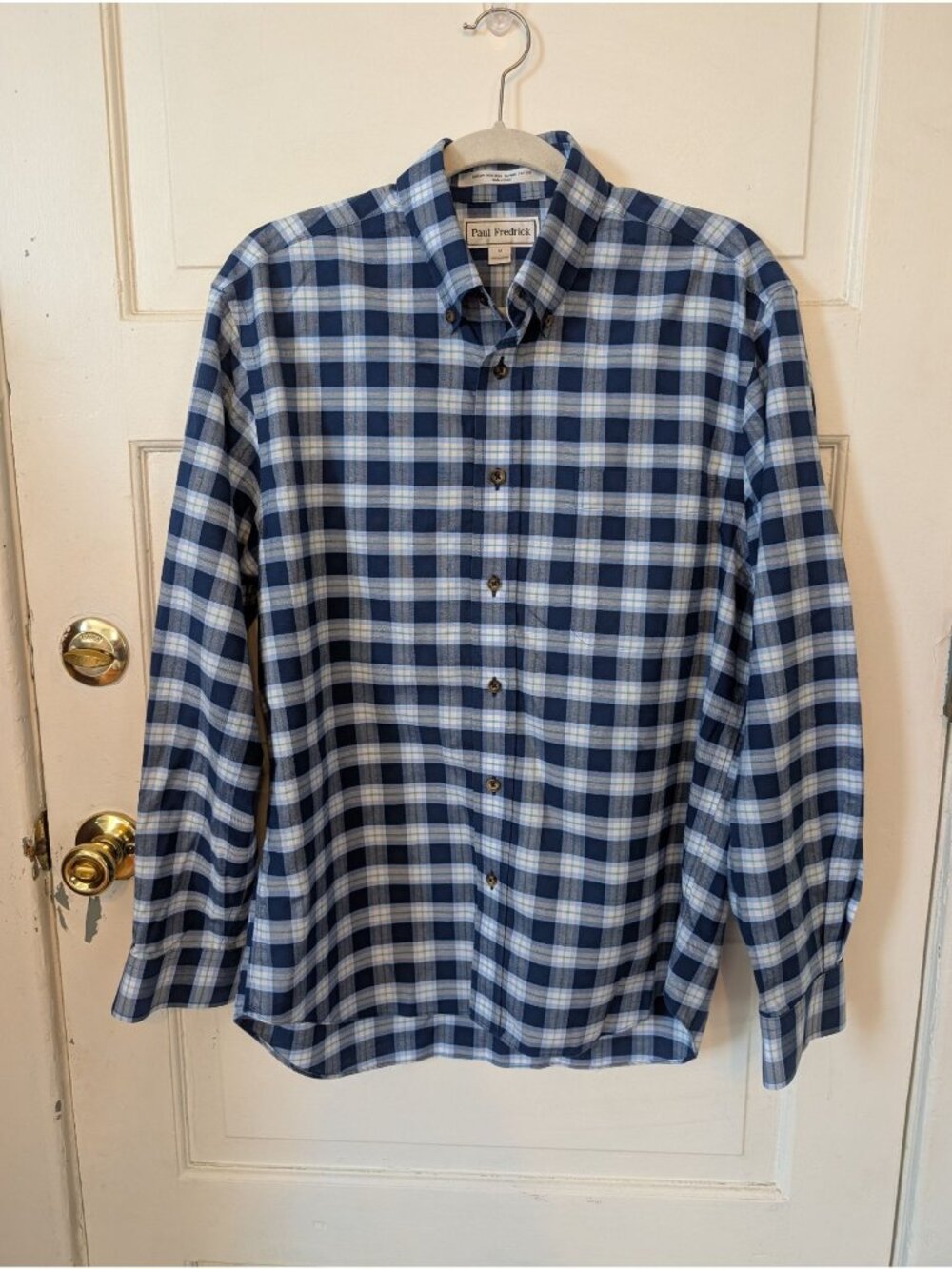 Men's Paul Fredrick Long-sleeve Button-down Shirt Size M Blue White 100% Cotton